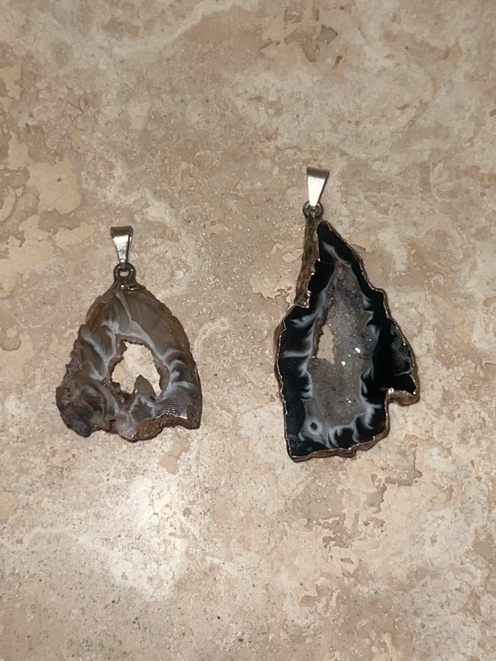 Agate Slice Pendant Necklace - Black & White Geode Style